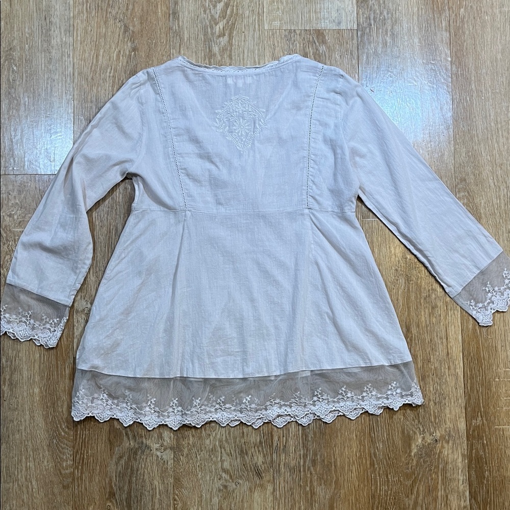 Sundance Ivory Lace Embroidery Tunic Blouse Shirt Long Sleeve 100% Cotton Size S - Picture 6 of 13